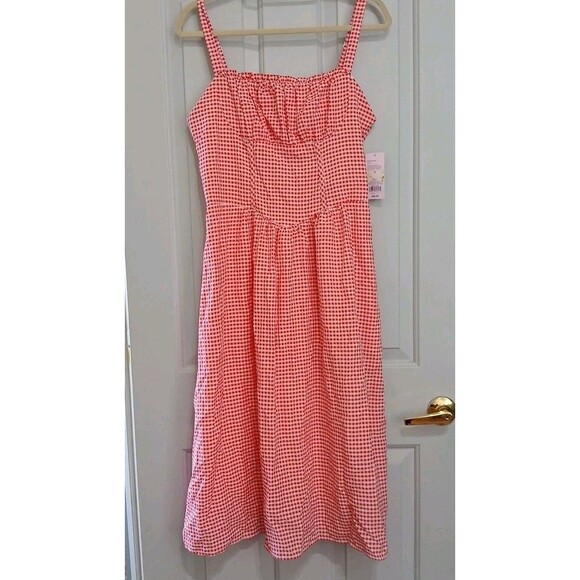 Wild Fable Women's Milkmaid Midi A-Line Dress Red Gingham M NWT Summer Vacation - Picture 5 of 8